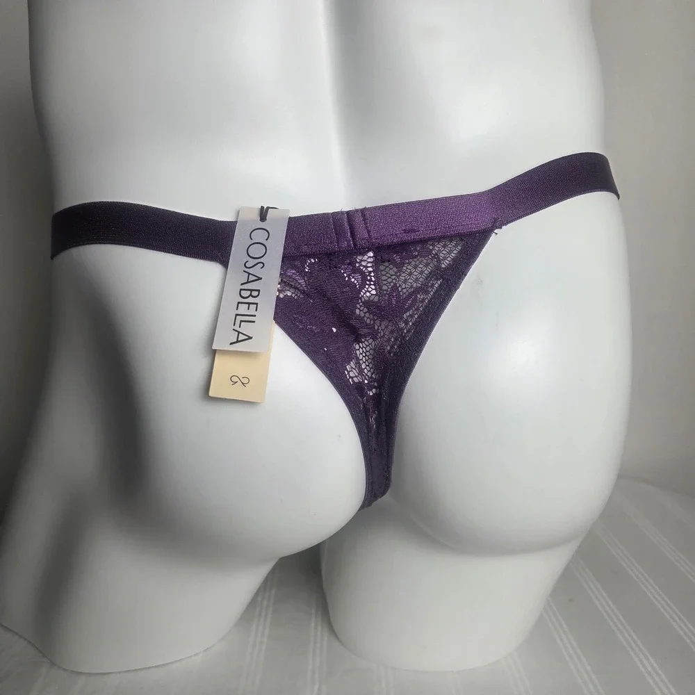 Cosabella Men's Signature stretch  Italian Lace Thong Purple Designer Underwear